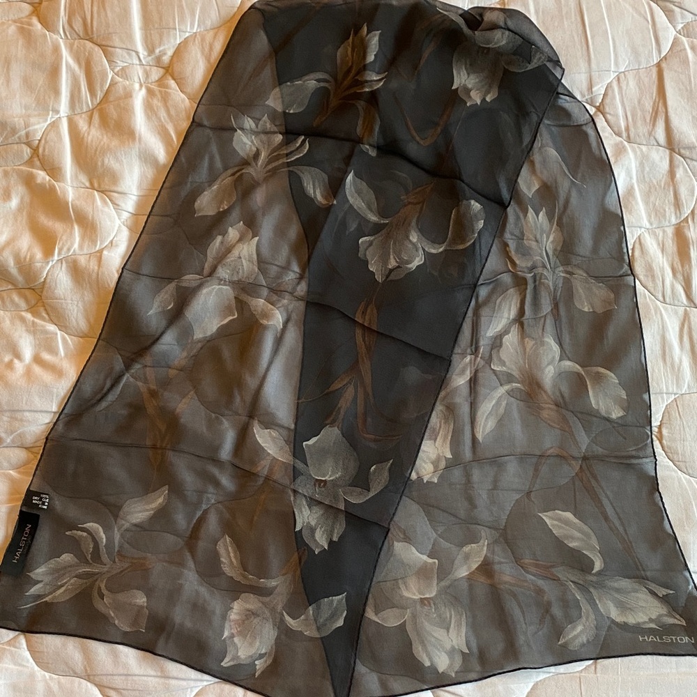 Halston Heritage Sheer Black and Cream Floral Wrap